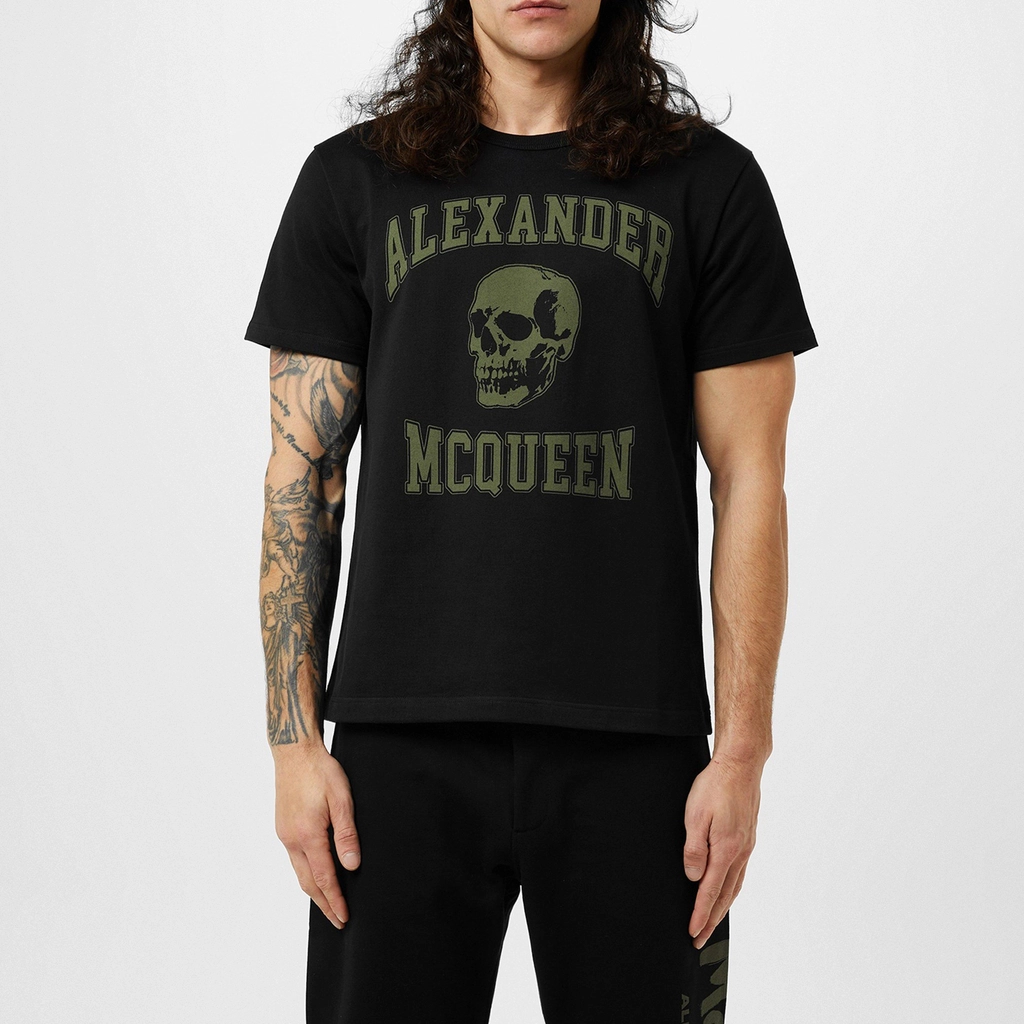 Alexander McQueen Varsity Skull T Shirt - Black/Khaki